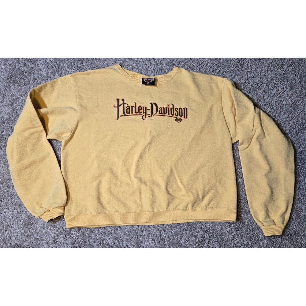 1999 Vtg Harley Davidson Cropped Crewneck Canary Yellow Apol's Raymond MN Medium